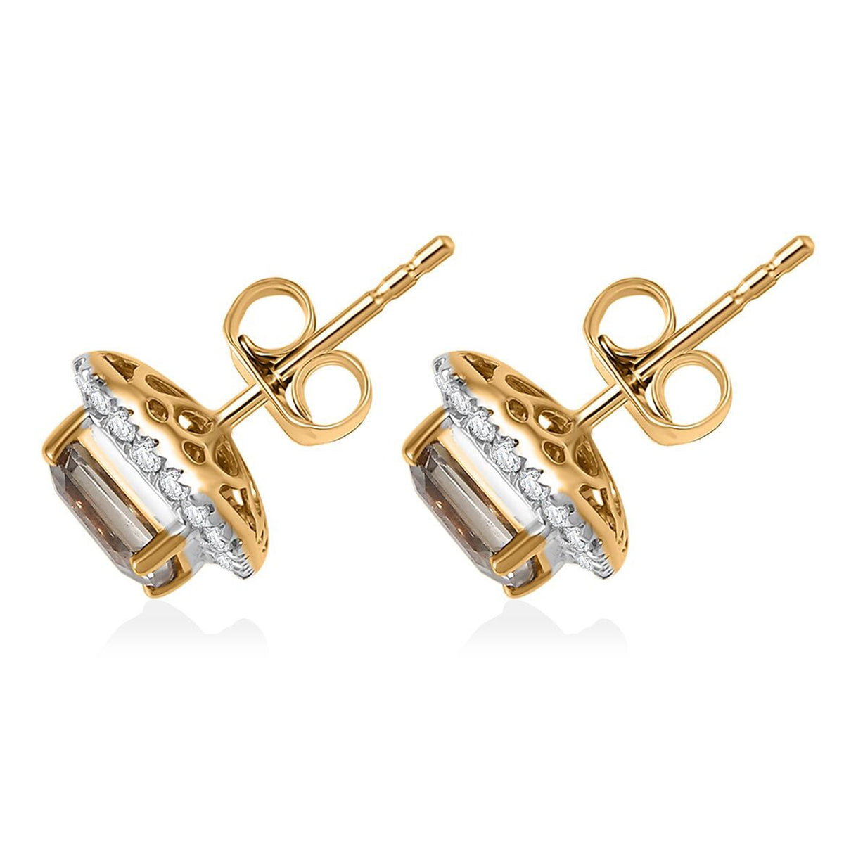 LUXORO AGI Certified 3 Ct. AAA Turkizite, White Diamond Halo Earring with Push Back in 14K Yellow Gold 8129536 6