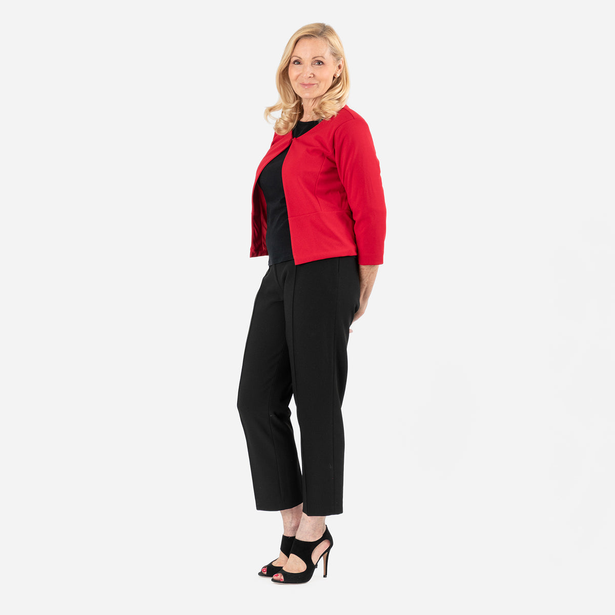 Womens Elegant 3/4 Sleeve Open Front Crepe Bolero Cardigan V32612275 2
