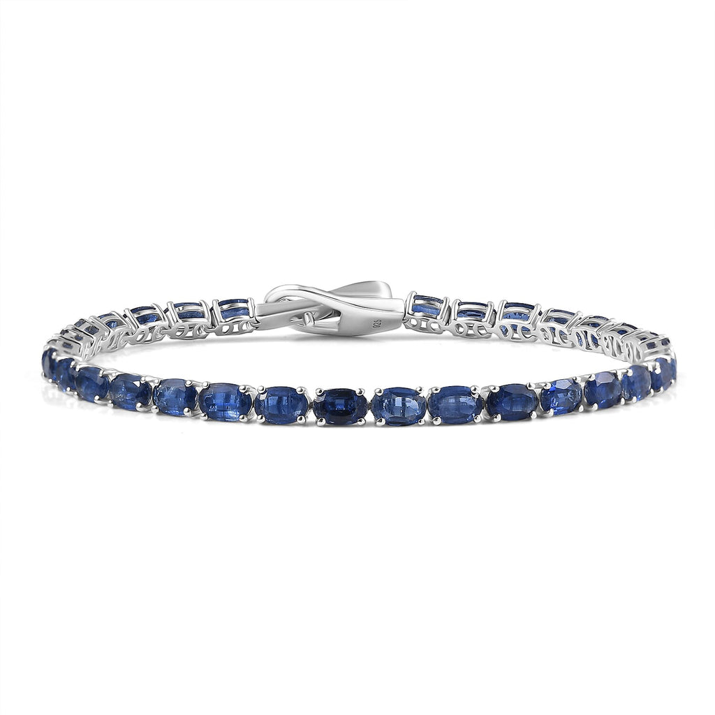 Premium Natural Kashmir Kyanite Tennis Line Bracelet (Size - 8) with magnet Lock in Rhodium Overlay Sterling Silver 18.12 Ct, Silver Wt.9.13 Gms._8130655