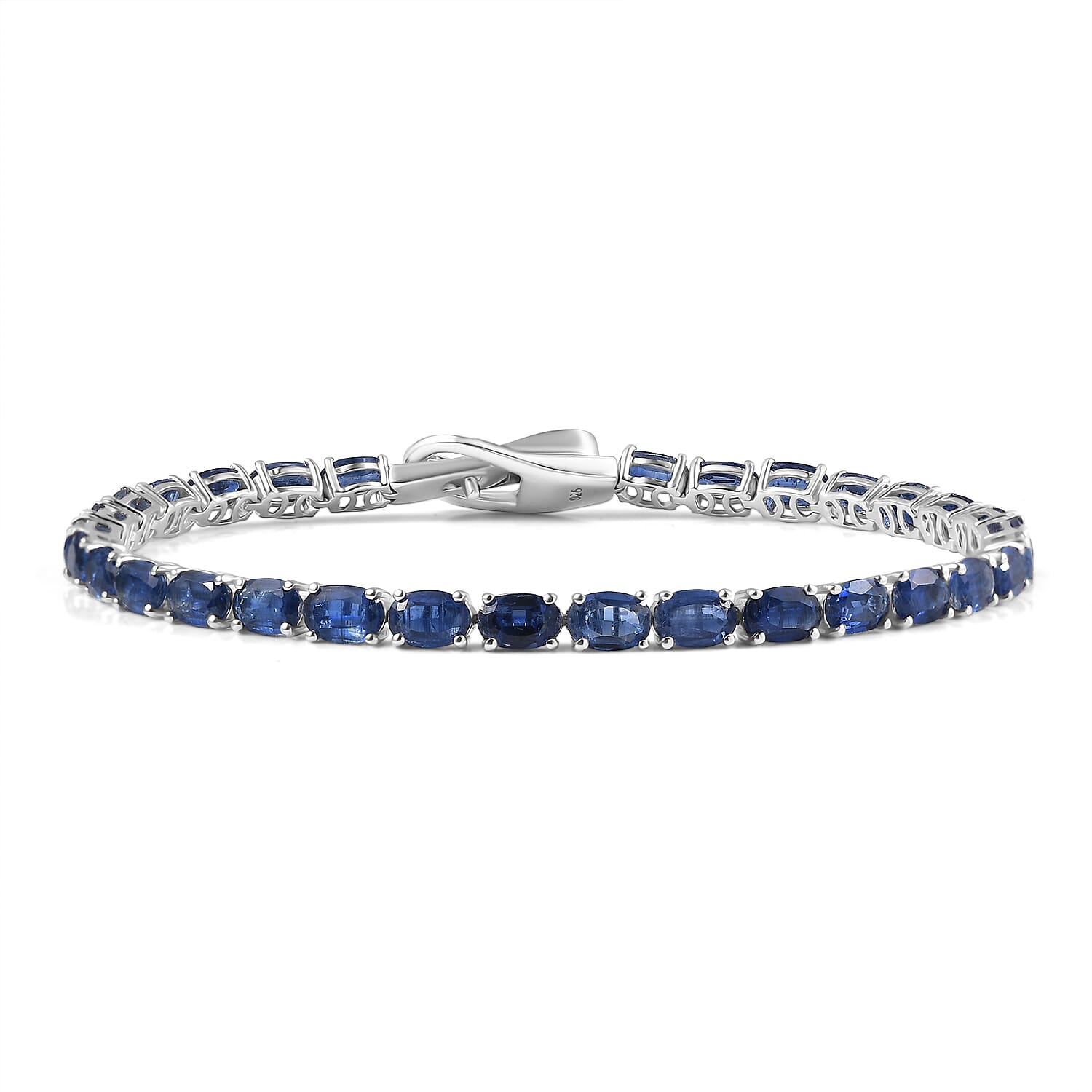 Premium Natural Kashmir Kyanite Tennis Line Bracelet (Size - 8) with Buckle Clasp in Rhodium Overlay Sterling Silver 18.11 Ct. V32515623 0