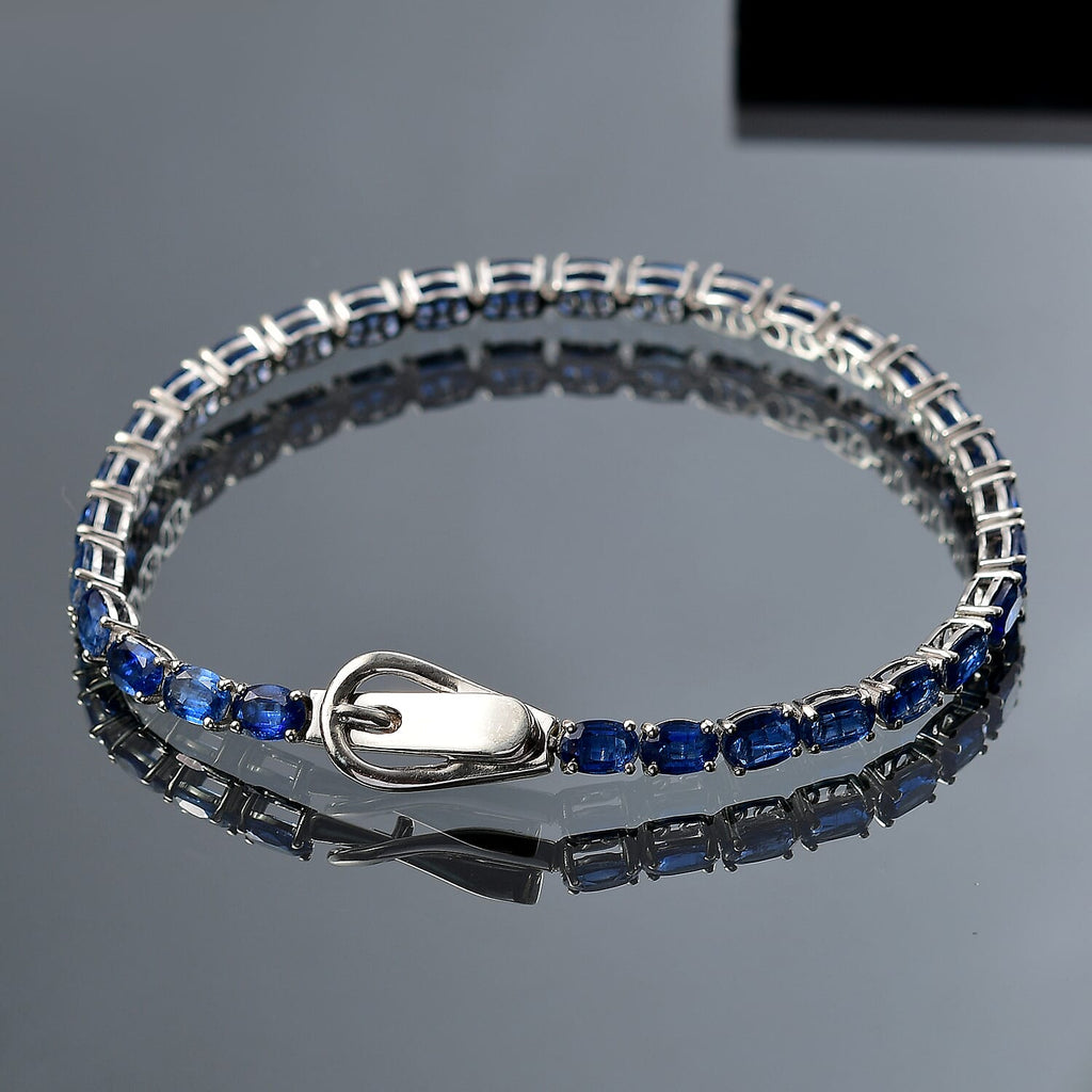 Premium Natural Kashmir Kyanite Tennis Line Bracelet (Size - 8) with magnet Lock in Rhodium Overlay Sterling Silver 18.12 Ct, Silver Wt.9.13 Gms._8130655_1
