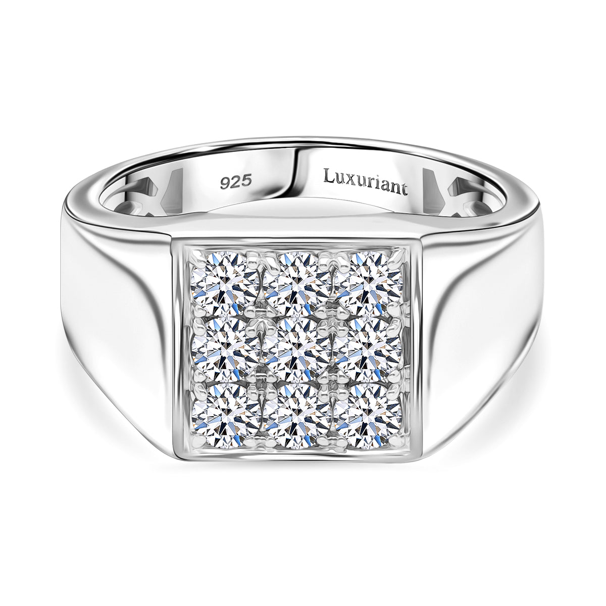 LUXURIANT 1 Ct. Lab Grown Diamond Custer Mens Ring in Rhodium Overlay Sterling Silver 8130741 0