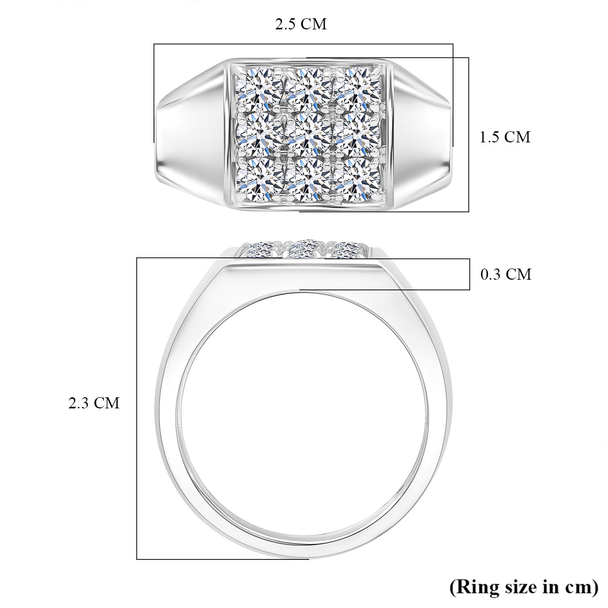 LUXURIANT 1 Ct. Lab Grown Diamond Custer Mens Ring in Rhodium Overlay Sterling Silver 8130741 5