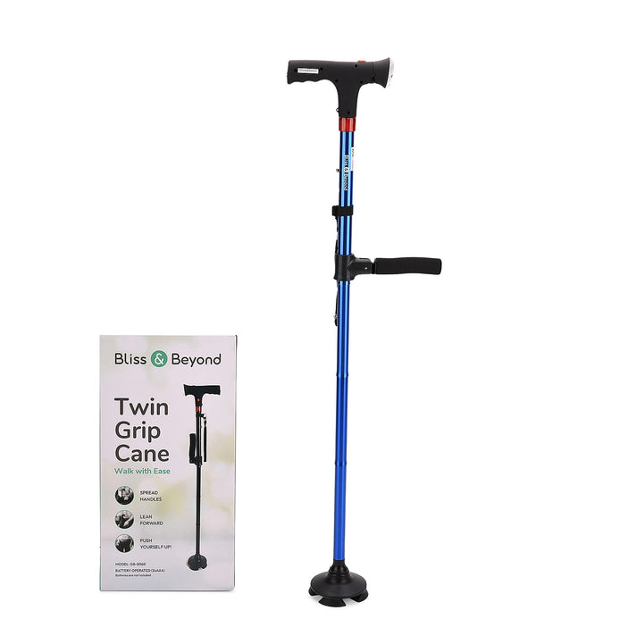 Bliss &amp; Beyond Smart Easy Up Dual-Handle Walking Cane - Adjustable Support with LED Light and SOS Alarm - Blue 8131248 1