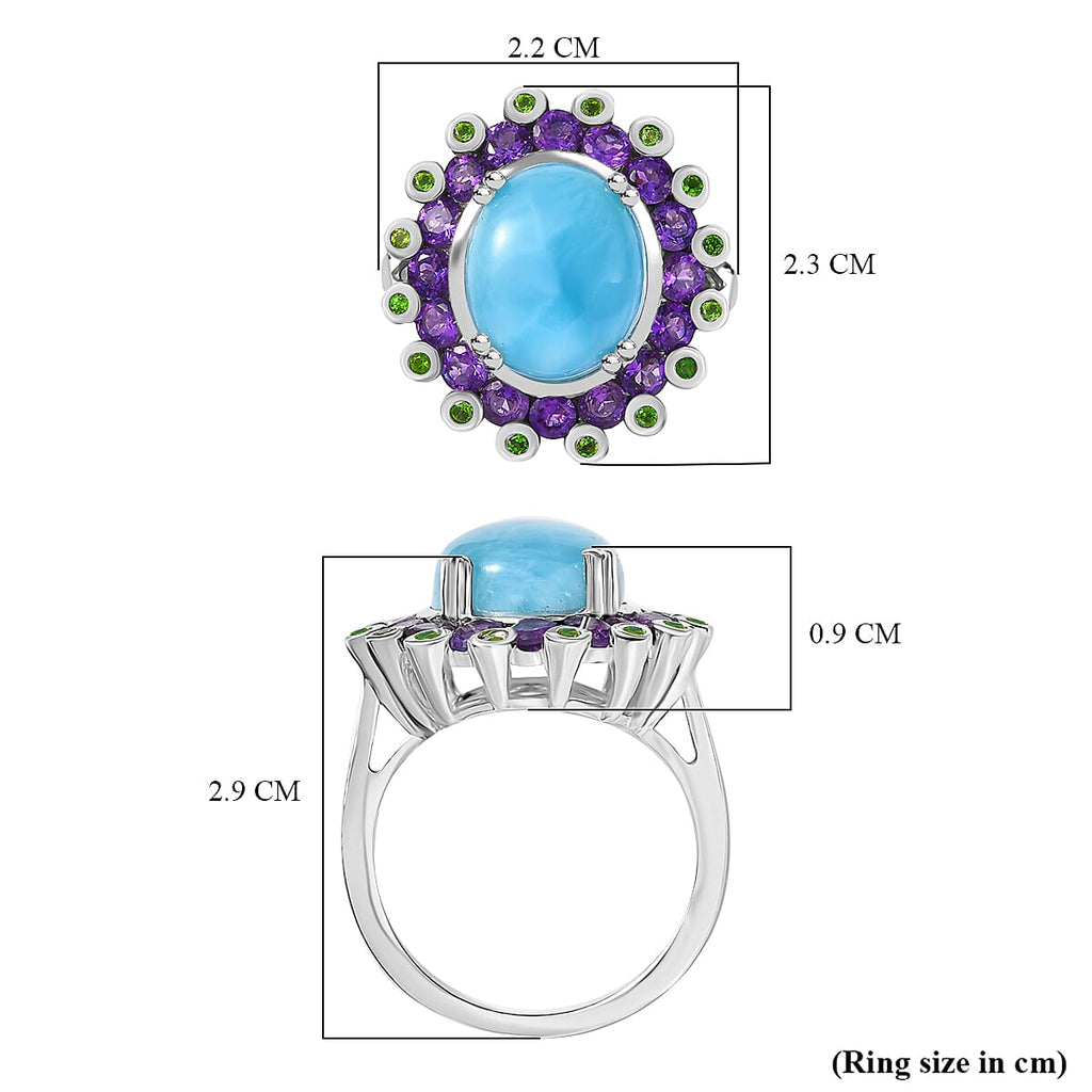 Larimar, Natural Chrome Diopside & African Amethyst Ring in Rhodium Overlay Sterling Silver 7.50 Ct._8132043_5