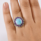 Larimar, Natural Chrome Diopside & African Amethyst Ring in Rhodium Overlay Sterling Silver 7.50 Ct._8132045_2