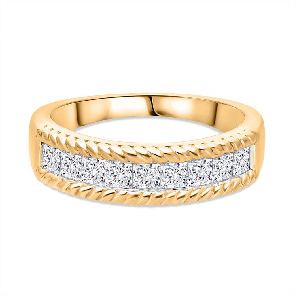 Luxuriant Square Cut Lab Grown Diamond (VS/D) Band Ring in Vermeil Yellow Gold Plated Sterling Silver_8132132