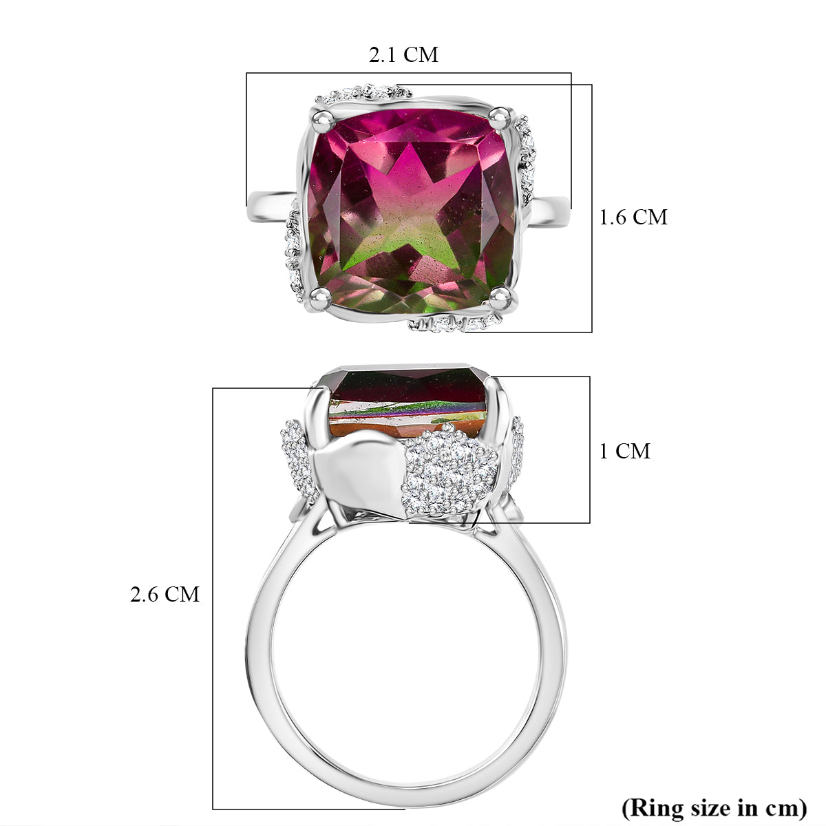 Watermelon Quartz Triplet &amp; White Zircon Solitaire Ring in Rhodium Overlay Sterling Silver 8.97 Ct. V32531524 6
