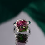 Watermelon Quartz Triplet & White Zircon Solitaire Ring in Rhodium Overlay Sterling Silver 8.97 Ct._8132179_1