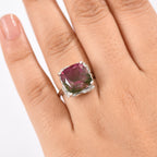 Watermelon Quartz Triplet & White Zircon Solitaire Ring in Rhodium Overlay Sterling Silver 8.97 Ct._8132179_2