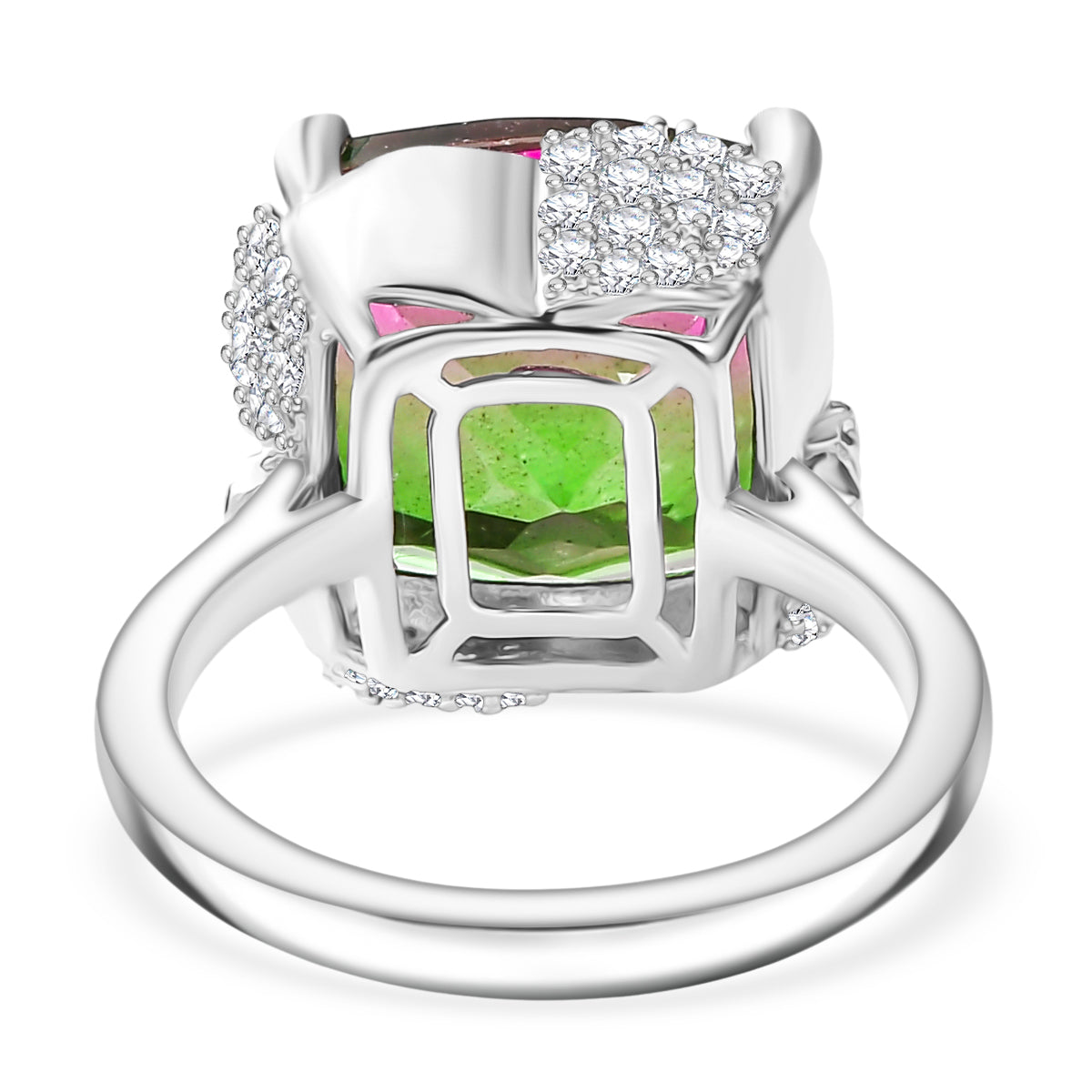 Watermelon Quartz Triplet &amp; White Zircon Solitaire Ring in Rhodium Overlay Sterling Silver 8.97 Ct. V32530575 5