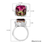Watermelon Quartz Triplet & White Zircon Solitaire Ring in Rhodium Overlay Sterling Silver 8.97 Ct._8132179_5