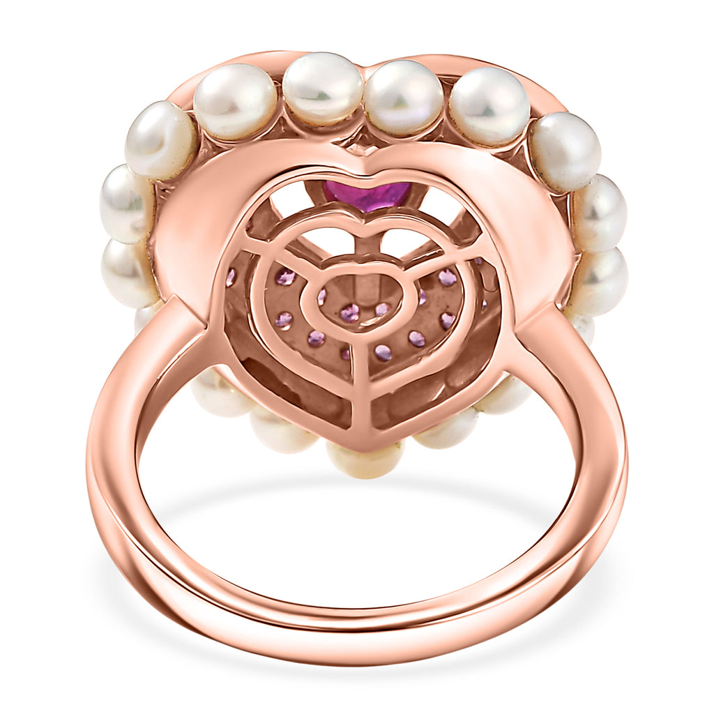 African Ruby, Rhodolite Garnet, Pearl Main Stone With Side Stone Ring in 18K RG VermeilSterling Silver, Silver Wt.6 Gms  5.144  Ct._8132235_4
