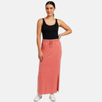 Womens Drawstring Waist Maxi Skirt with Slit (Size S) - Coral_8132406