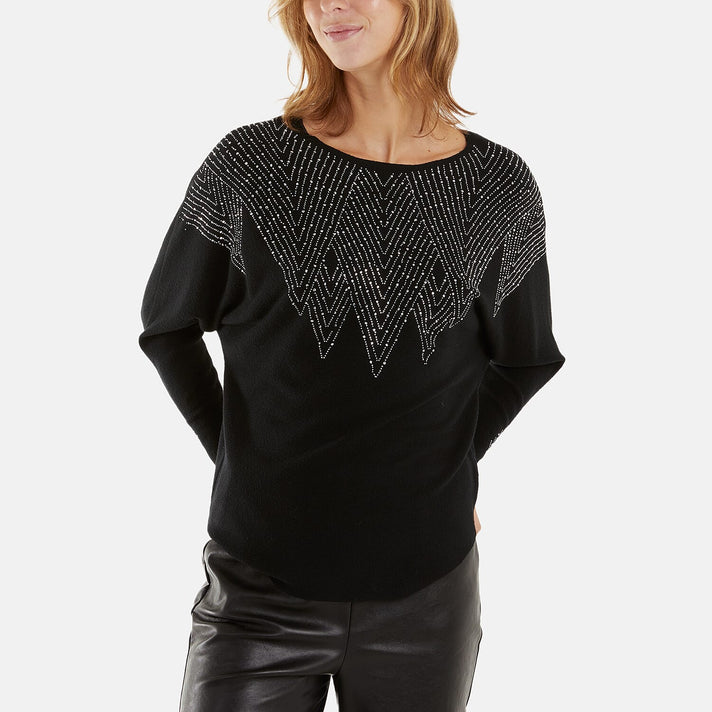 QED Zig Zag Embellished Jumper (One Size, M/L) - Black 8132454 1