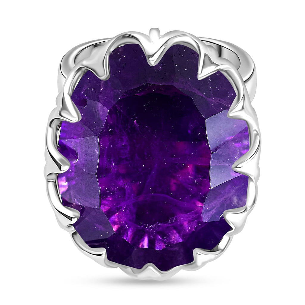 AAA African Amethyst Concave Cut Solitaire Ring in Rhodium OverlaySterling Silver 35.322  Ct._8132600