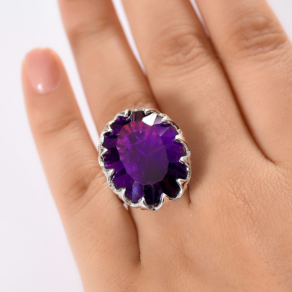 AAA African Amethyst Concave Cut Solitaire Ring in Rhodium OverlaySterling Silver 35.322  Ct._8132600_2