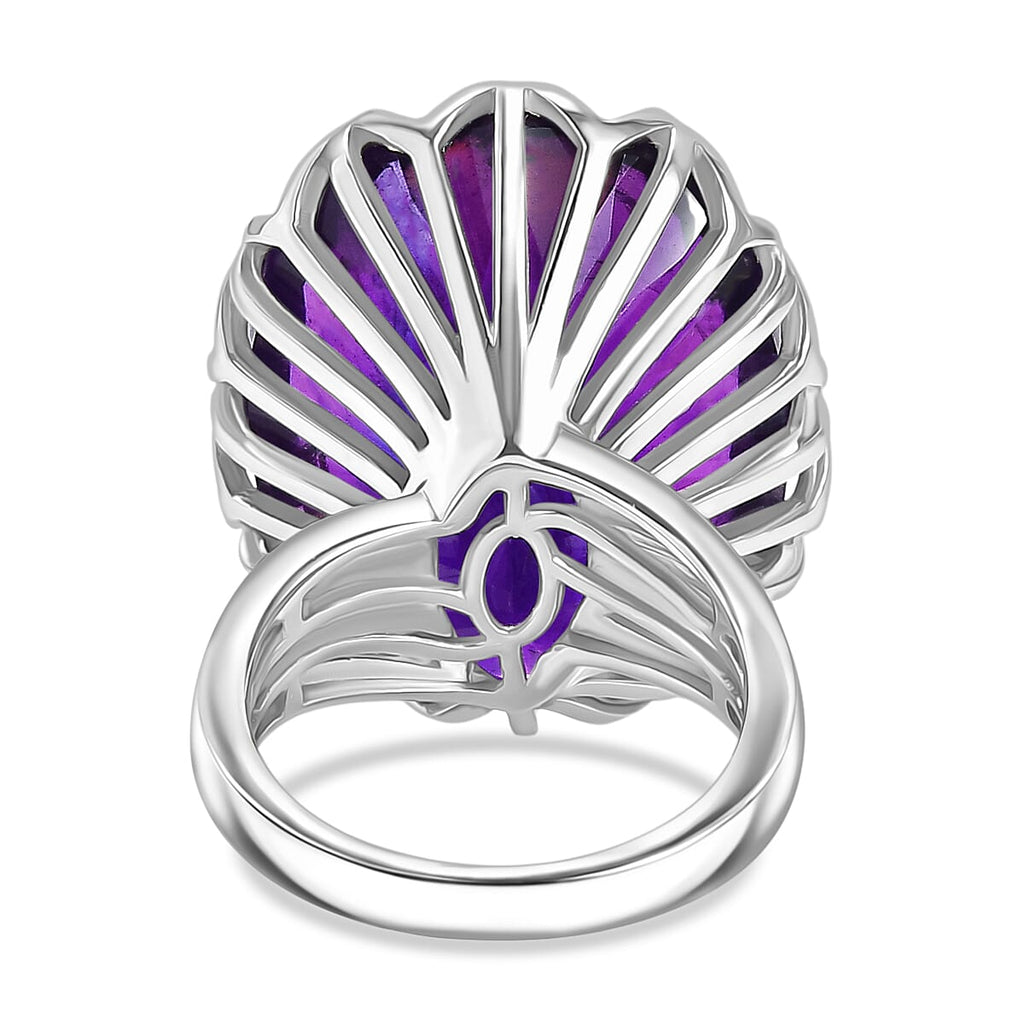 AAA African Amethyst Concave Cut Solitaire Ring in Rhodium OverlaySterling Silver 35.322  Ct._8132600_4