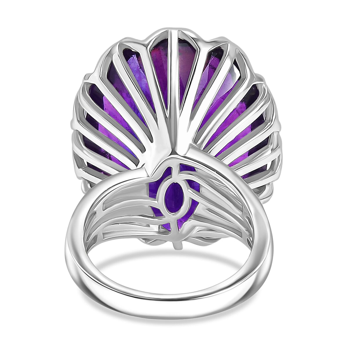AAA African Amethyst Concave Cut Solitaire Ring in Rhodium OverlaySterling Silver 35.322  Ct. 8132600 5
