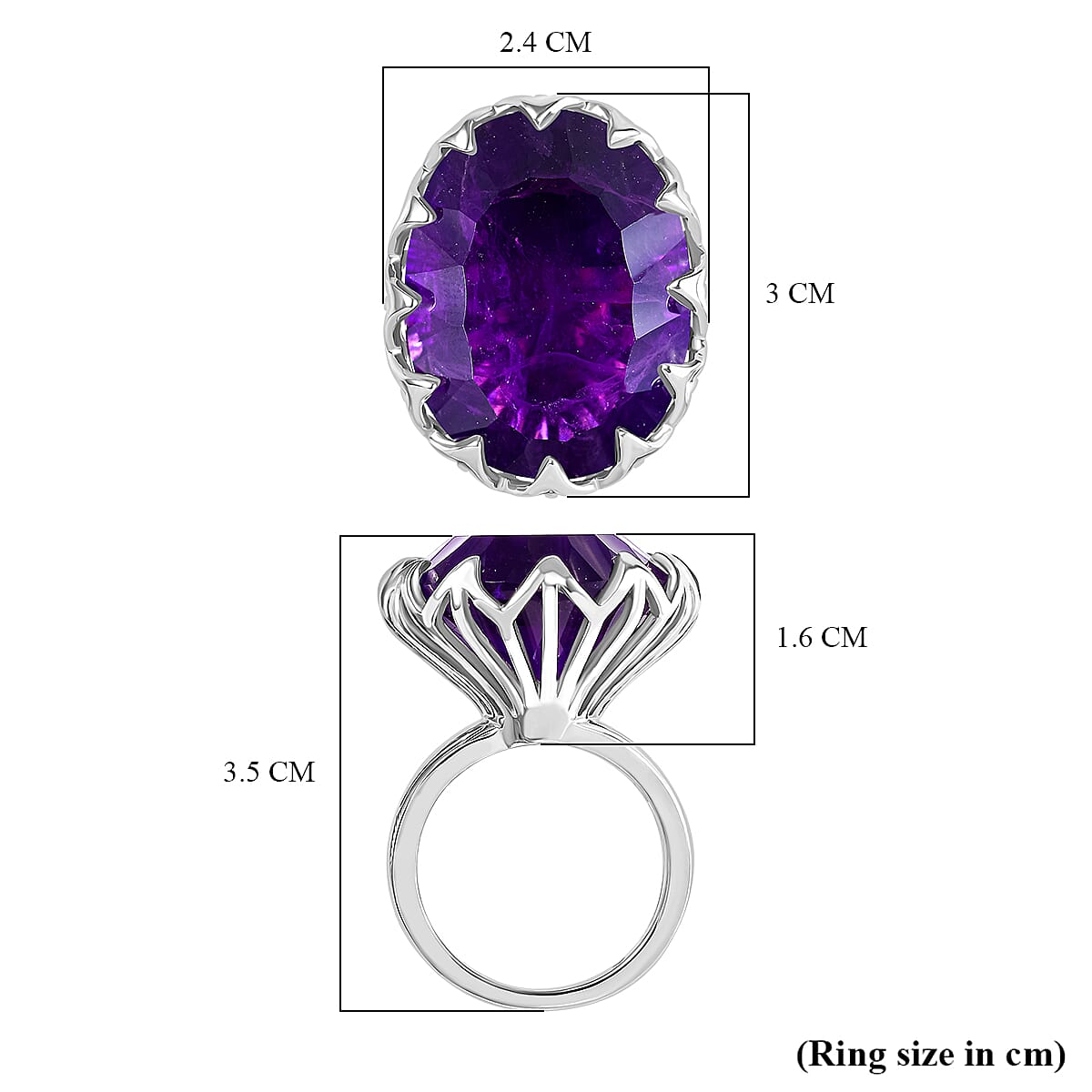 AAA African Amethyst Concave Cut Solitaire Ring in Rhodium OverlaySterling Silver 35.322  Ct. 8132600 6