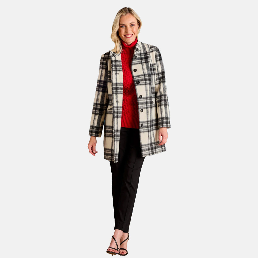 Emreco Check Funnel Neck Coat (Size 20) - Black & White_8132864_2