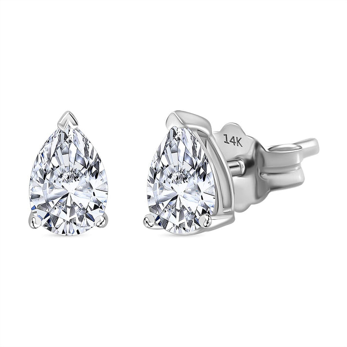LUXURIANT 14K White Gold SGL Certified (VS/E-F) Pear Cut Lab Grown Diamond Stud Push Back Earrings 1 Ct. 8132993 1