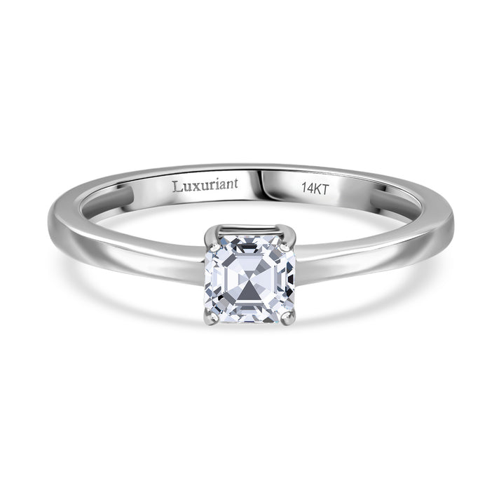 LUXURIANT 0.5 Ct. Lab Grown Diamond Asscher-Cut Solitaire Ring in 14K White Gold SI/G-H 8133144 1