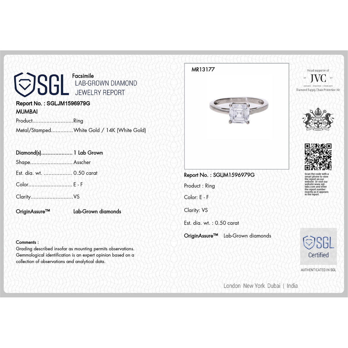 LUXURIANT 0.5 Ct. Lab Grown Diamond Asscher-Cut Solitaire Ring in 14K White Gold SI/G-H 8133144 7