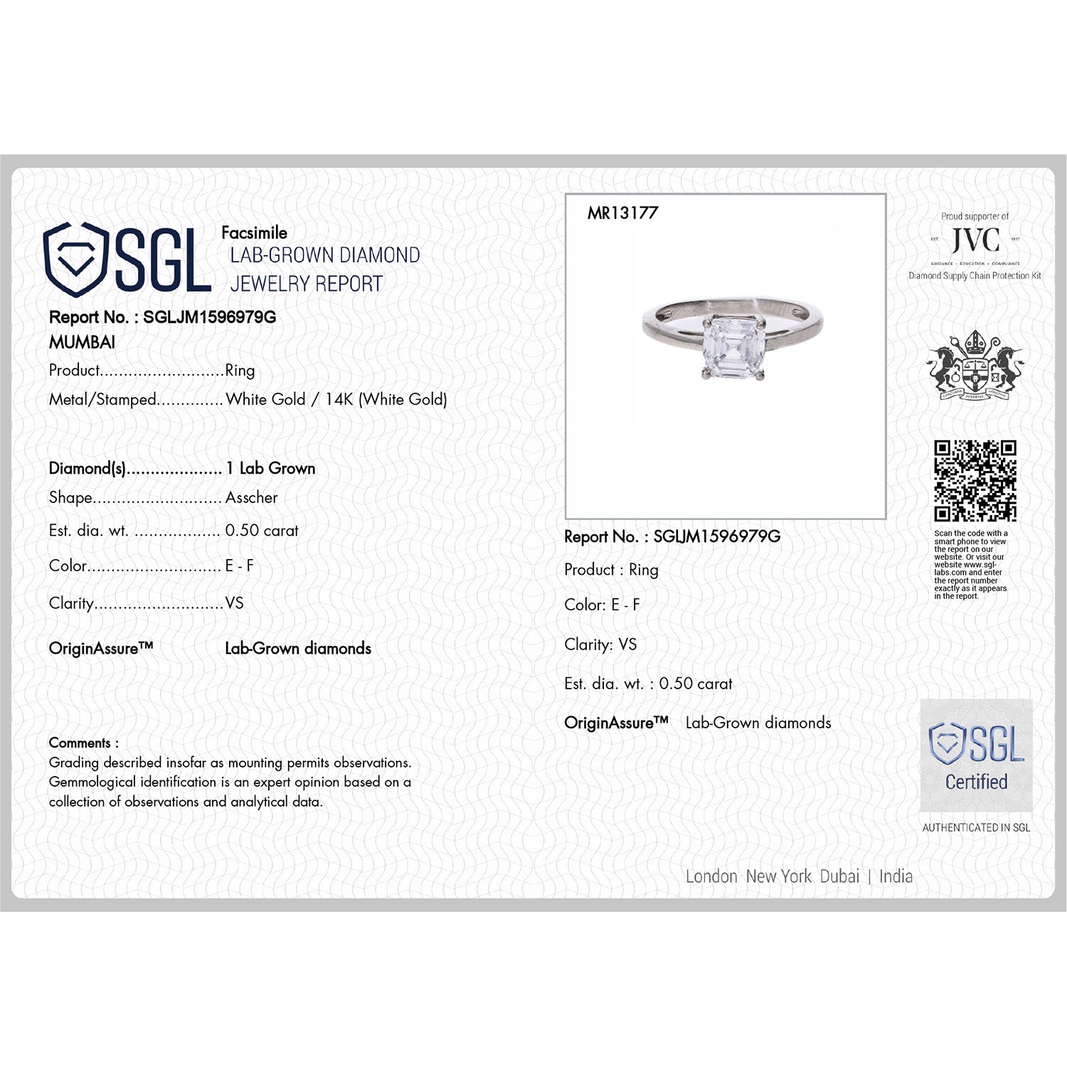 LUXURIANT 0.5 Ct. Lab Grown Diamond Asscher-Cut Solitaire Ring in 14K White Gold SI/G-H 8133144 7