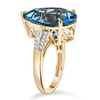 9K Yellow Gold AAA London Blue Topaz & White Diamond (I2-GH) Solitaire Ring 13.26 Ct, Gold Wt.3.36 Gms.