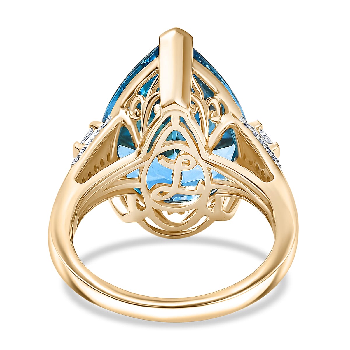 AAA London Blue Topaz 12.8 Carat Solitaire Ring in 9K Yellow Gold with White Diamond G-H I2 8133173 5