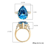 9K Yellow Gold AAA London Blue Topaz & White Diamond (I2-GH) Solitaire Ring 13.26 Ct, Gold Wt.3.36 Gms.