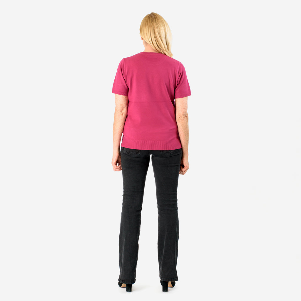 Emma Round Neck Solid Casual Top (Size 14) - Fuchsia_8133679_2