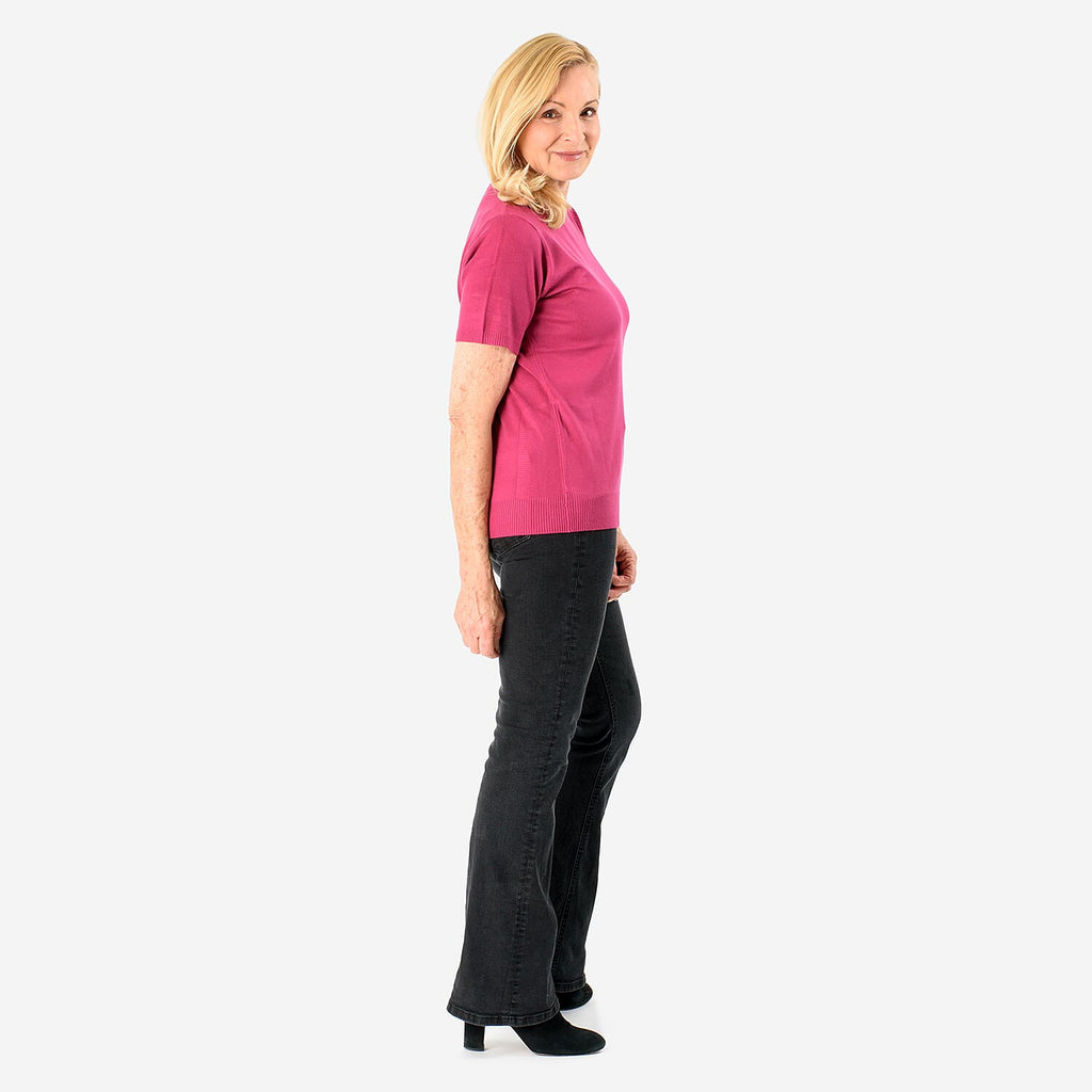 Emma Round Neck Solid Casual Top (Size 16) - Fuchsia_8133680_1