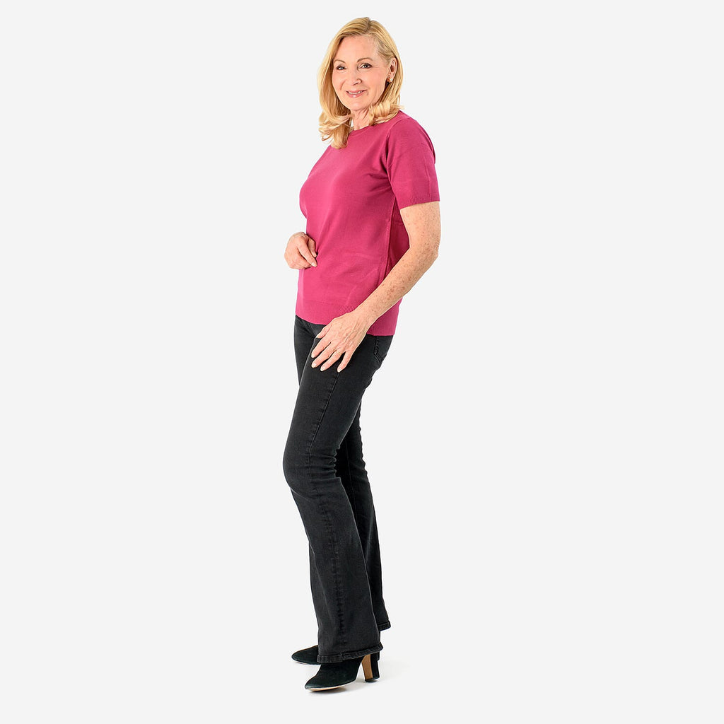 Emma Round Neck Solid Casual Top (Size 16) - Fuchsia_8133680_3