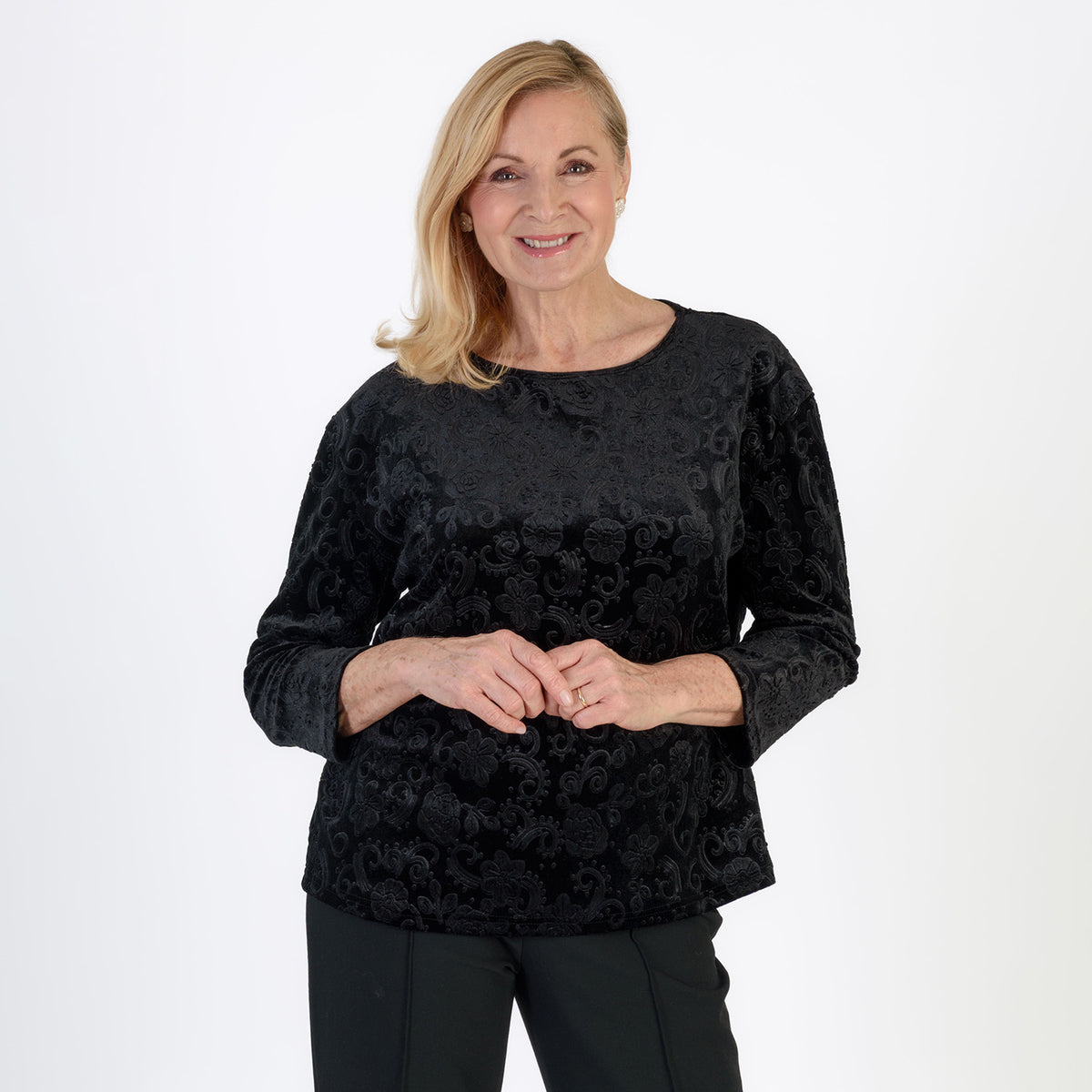La Marey Paisley Emboss Velvet Blouse (Size 10 - 12) - Black V32519719 0