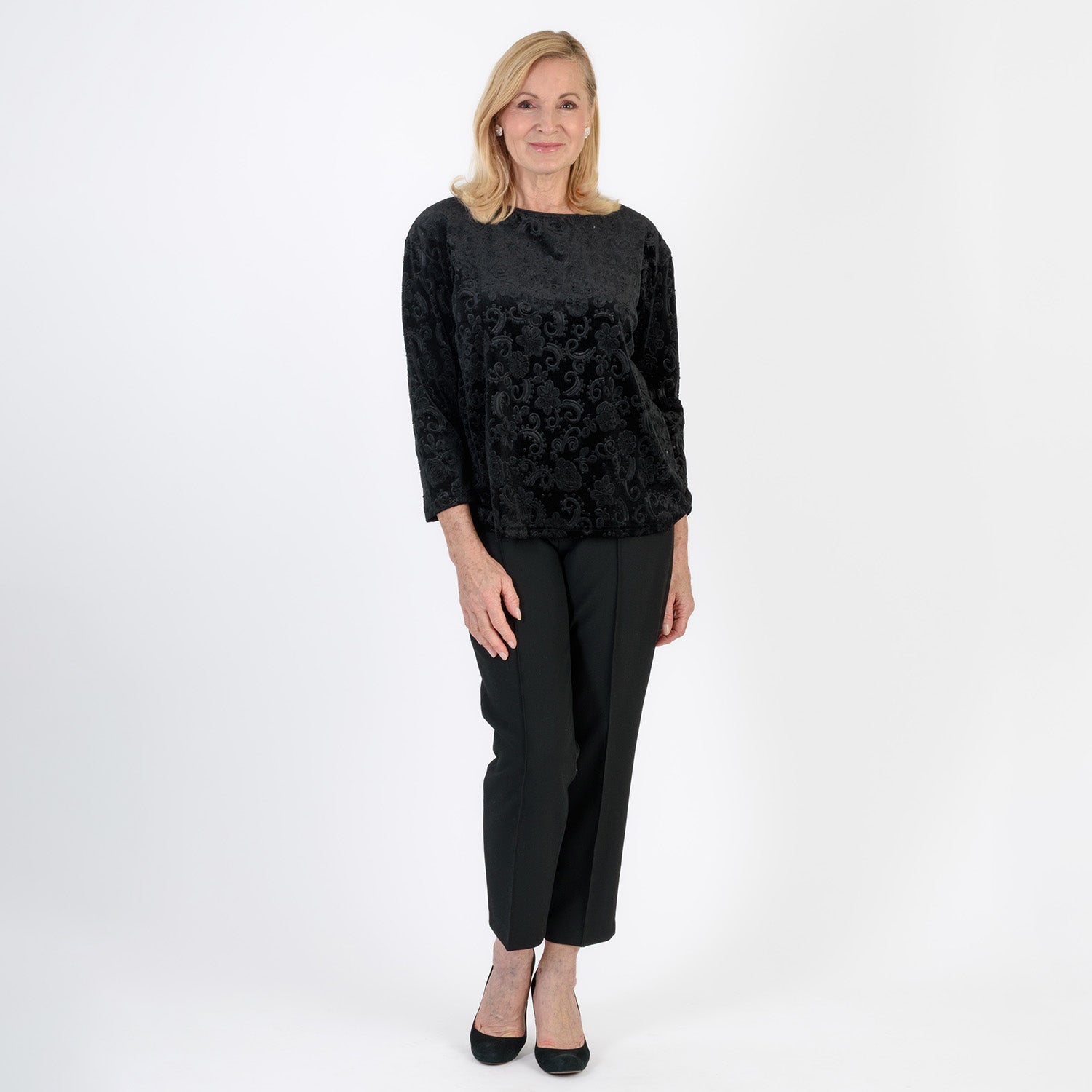 La Marey Paisley Emboss Velvet Blouse (Size 10 - 12) - Black V32519719 1