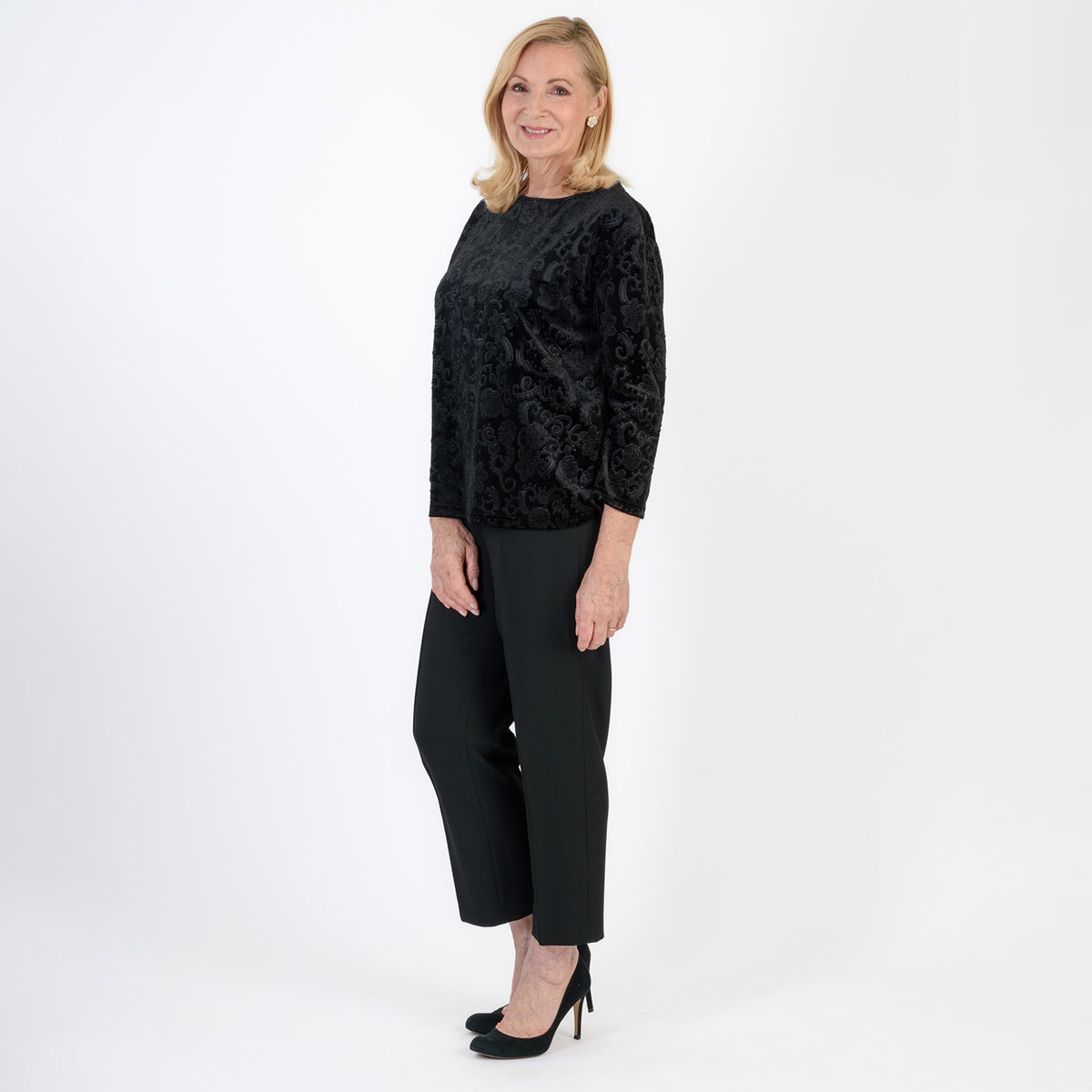 La Marey Paisley Emboss Velvet Blouse (Size 10 - 12) - Black V32519719 2