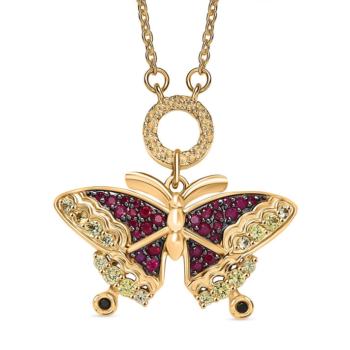 GP Italian Garden Collection - Red Sapphire, Multi Gemstones Butterfly Necklace (Size - 20) in 18K Vermeil Yellow Gold Over Sterling Silver 8134752 1