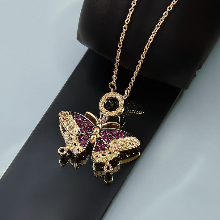 GP Italian Garden Collection - Red Sapphire, Multi Gemstones Butterfly Necklace (Size - 20) in 18K Vermeil Yellow Gold Over Sterling Silver 8134752 2