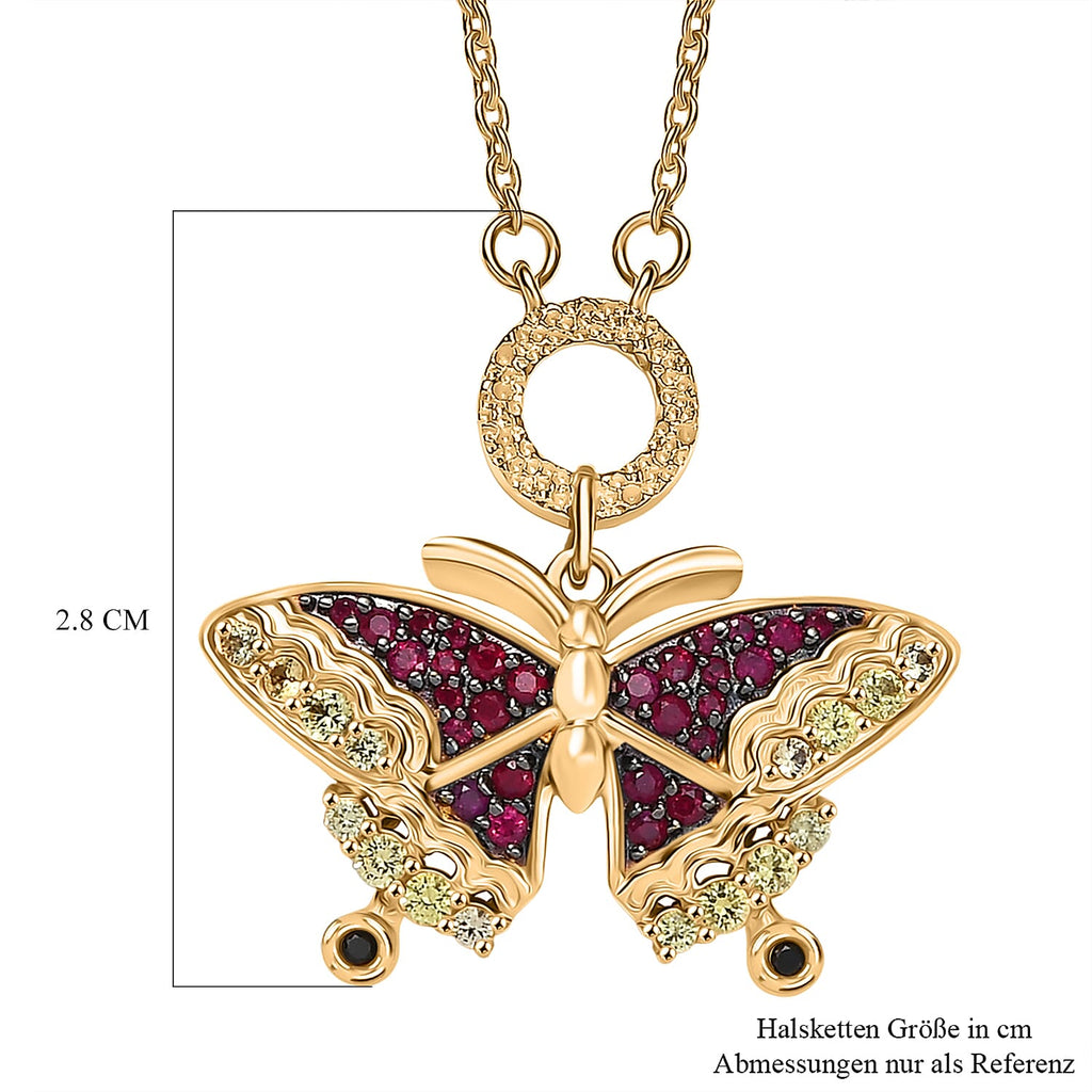 GP - Italian Garden Collection - Red Sapphire & Multi Gemstones Necklace (Size - 20) in 18K Vermeil Yellow Gold Plated Sterling Silver