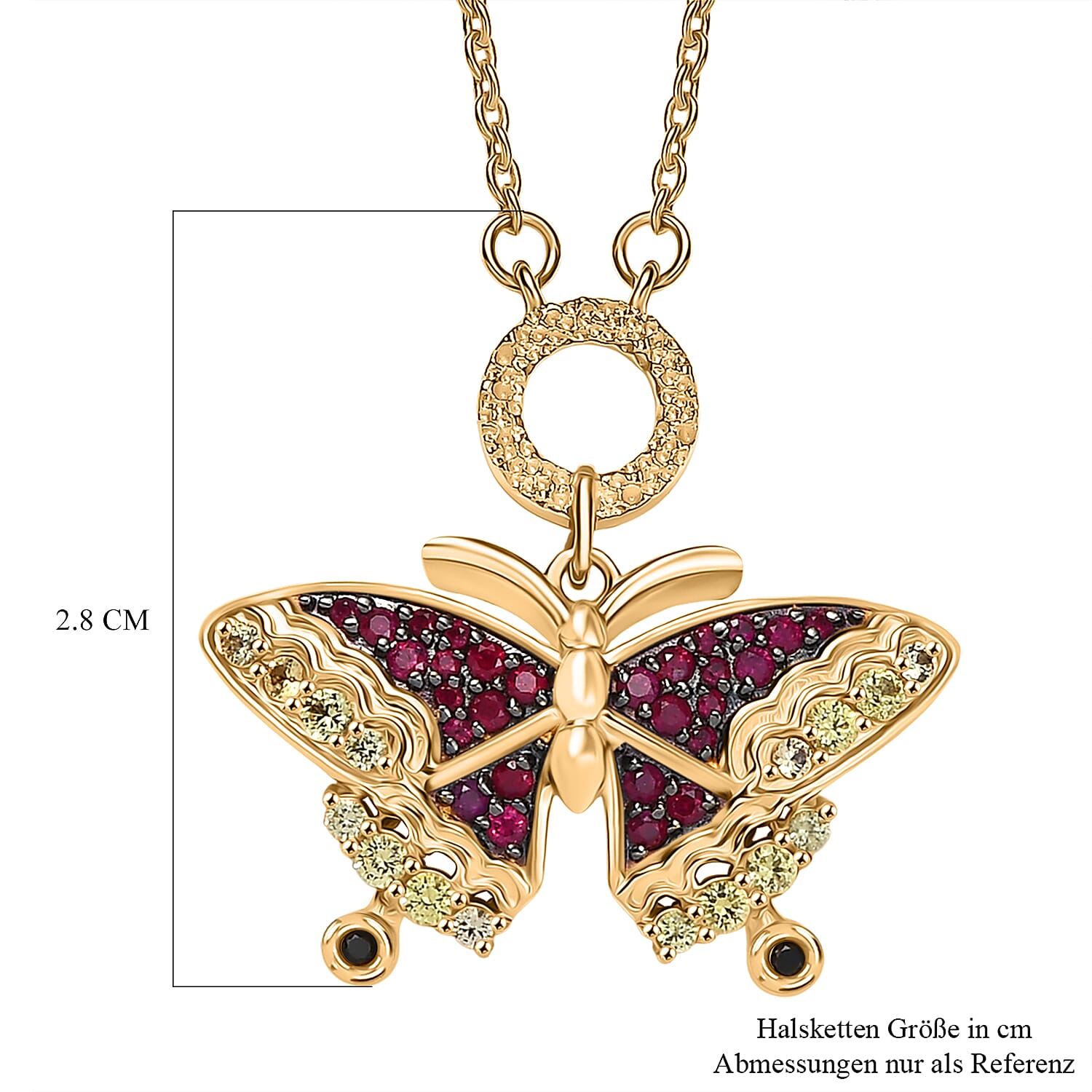 GP Italian Garden Collection - Red Sapphire, Multi Gemstones Butterfly Necklace (Size - 20) in 18K Vermeil Yellow Gold Over Sterling Silver 8134752 7