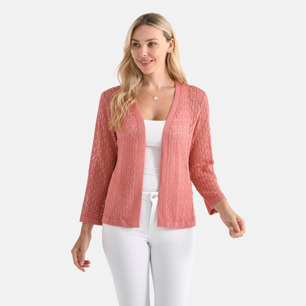 La Marey Lightweight Lace Cardigan (Size M, Fit 12 To 14) - Coral Pink V32563813 0