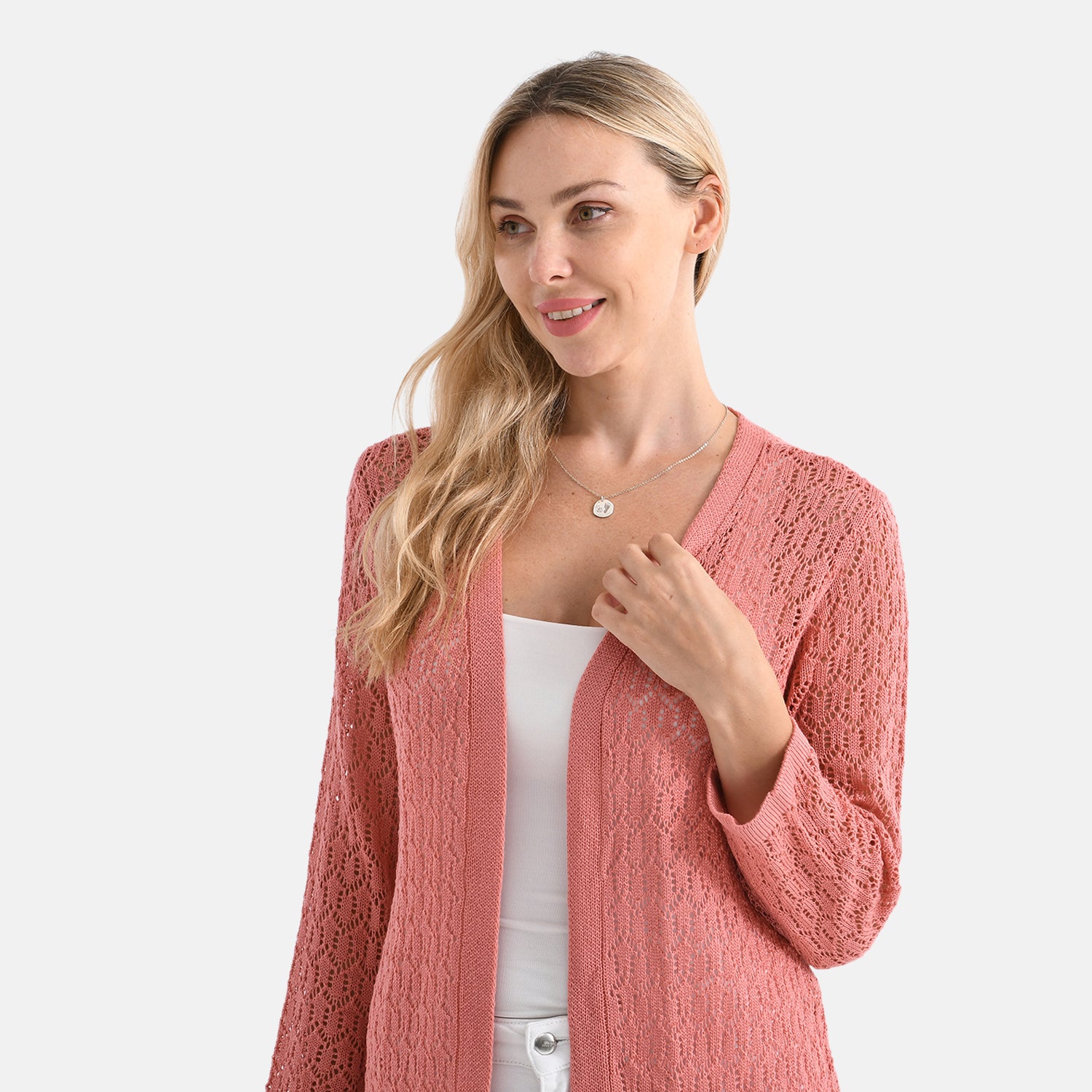 La Marey Lightweight Lace Cardigan (Size XL, Fit 20 To 22) - Coral Pink 8134793 5