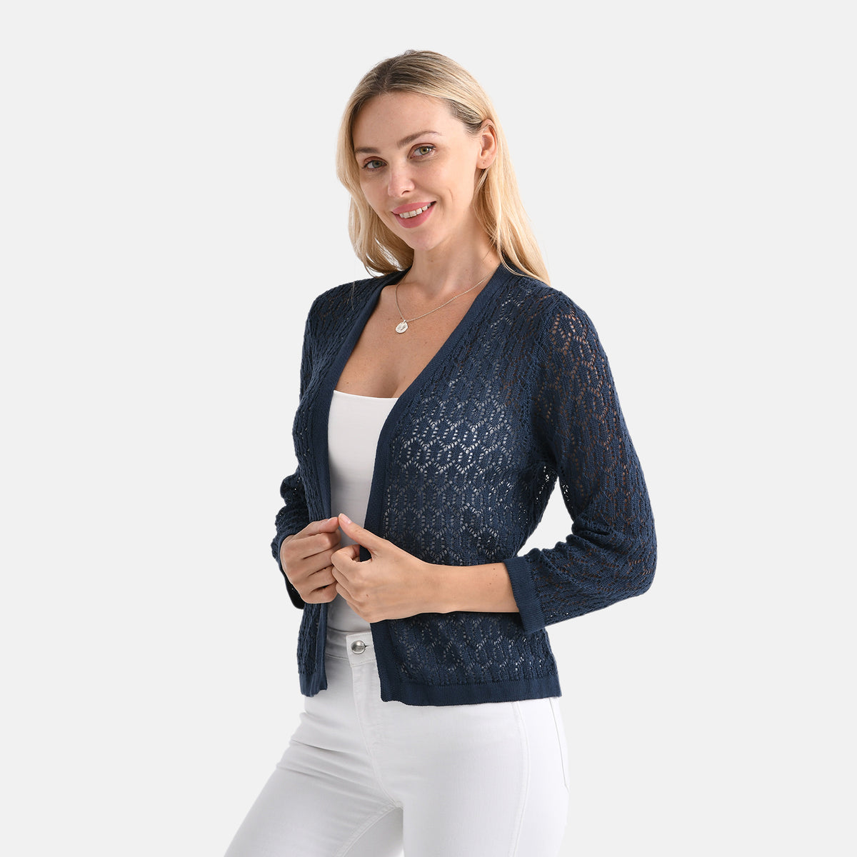 La Marey Lightweight Lace Cardigan (Size XXL, Fit 24 To 26) - Navy Blue V32605342 4