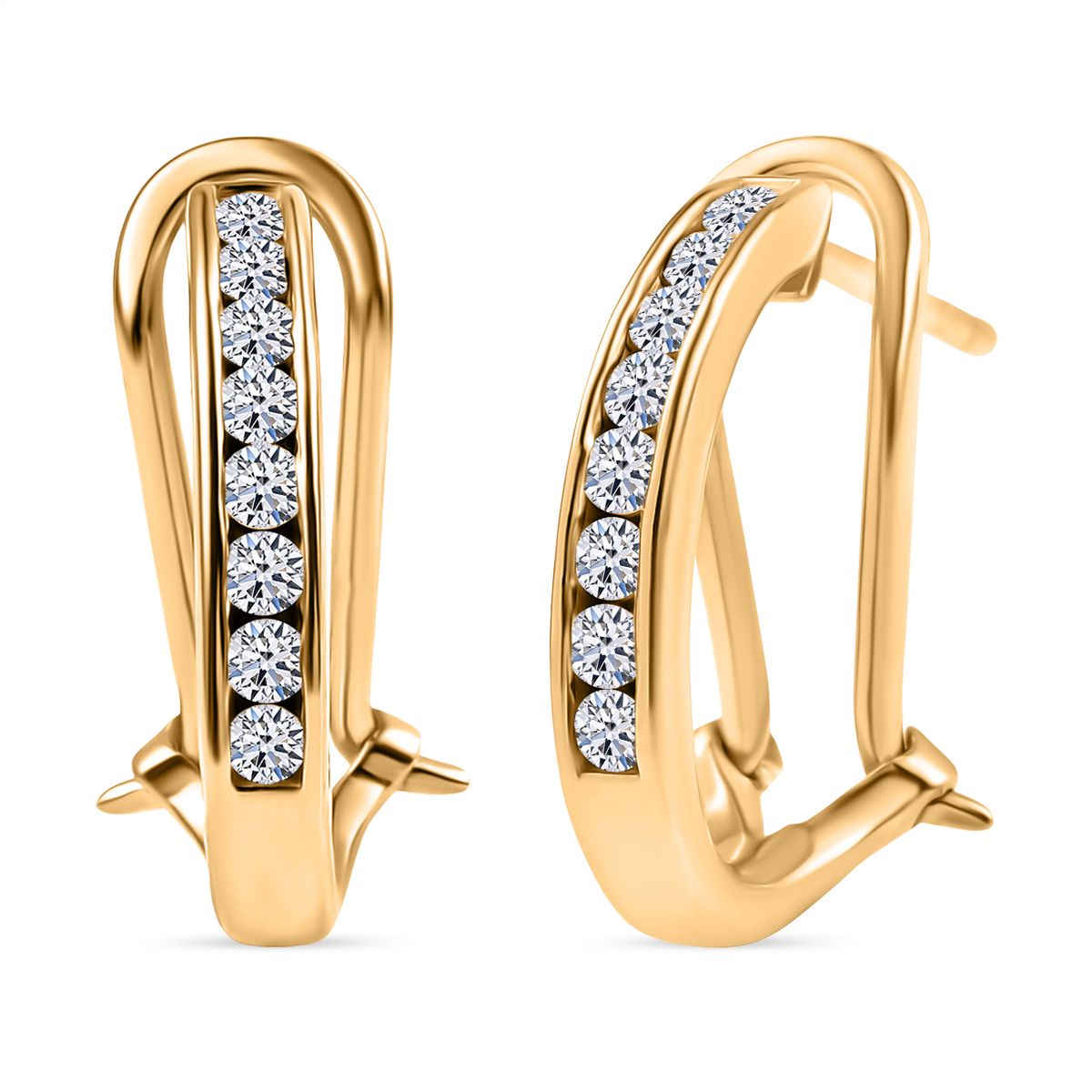 LUXURIANT Lab Grown Diamond (SI-G/H) J Hoop Half Hoop Earring in 18K Vermeil Yellow Gold Plated Sterling Silver 8135393 0