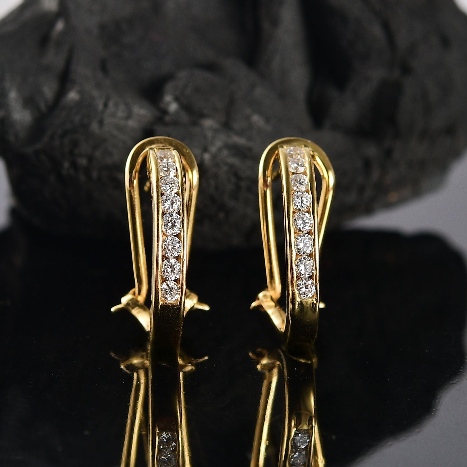 LUXURIANT Lab Grown Diamond (SI-G/H) J Hoop Half Hoop Earring in 18K Vermeil Yellow Gold Plated Sterling Silver 8135393 2