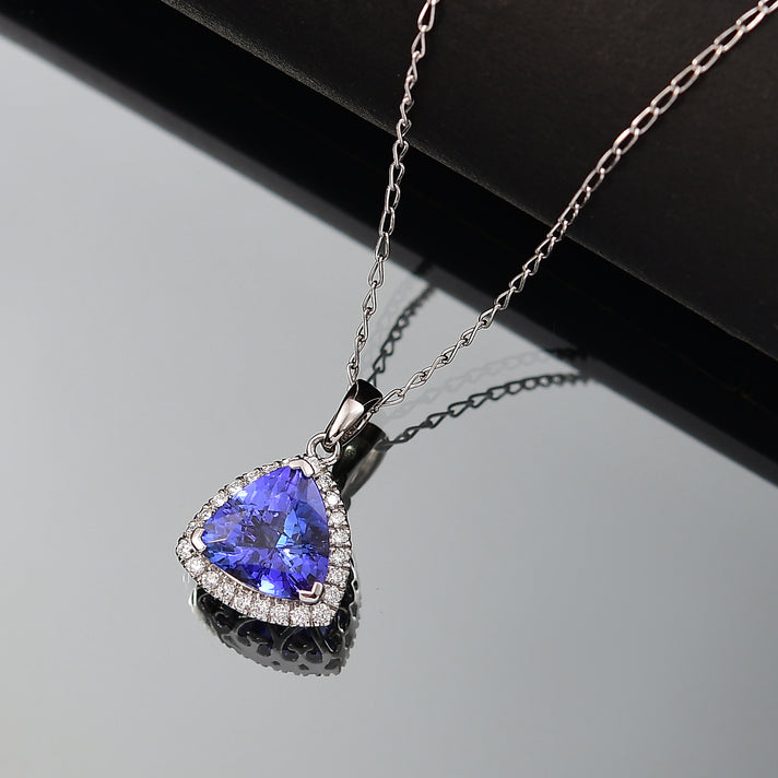 Appraised &amp; Certified RHAPSODY 950 Platinum AAAA Tanzanite, White Diamond EF, VS Halo Pendant, 3.10 Ct. 8144450 2