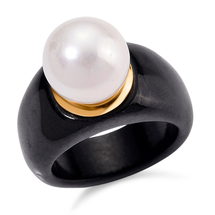 Edison Pearl (11-12MM), Black Jade Ring in 18K Vermeil Yellow Gold Plated Sterling Silver 42.00 Ct. 8147601 1