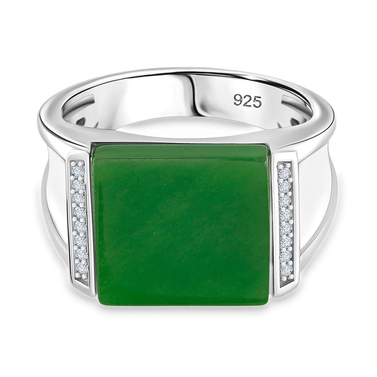 Enhanced Green Jade and Moissanite Solitaire Ring in Rhodium Overlay Sterling Silver V32514922 0